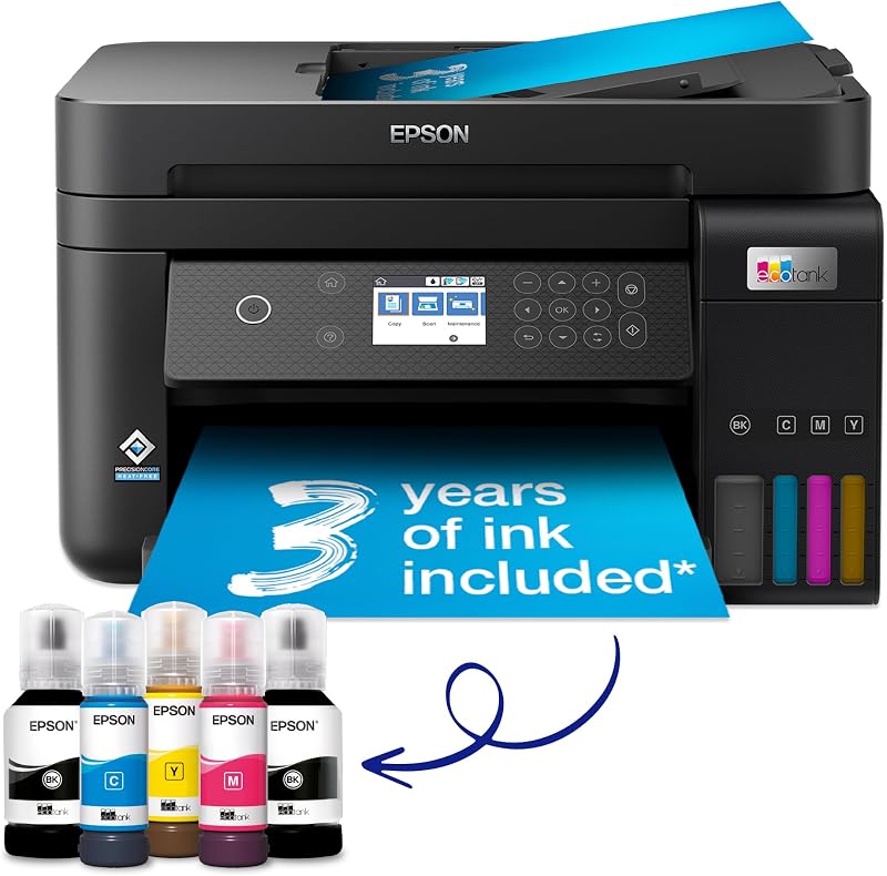 Epson EcoTank ET-3850 A4 Multifunction Printer Wi‑Fi Duplex ADF 3 Years Ink
