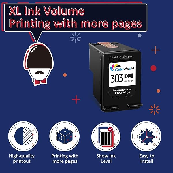 ColoWorld Remanufacturado 303 XL Cartuchos de tinta para hp 303XL para HP Envy Photo 7134 6230 6220 7830 7130 6222 6232 6234 6252 7120 7132 7800 7820 7822 7855 7858 Tango Smart Home Impresoras1Negro