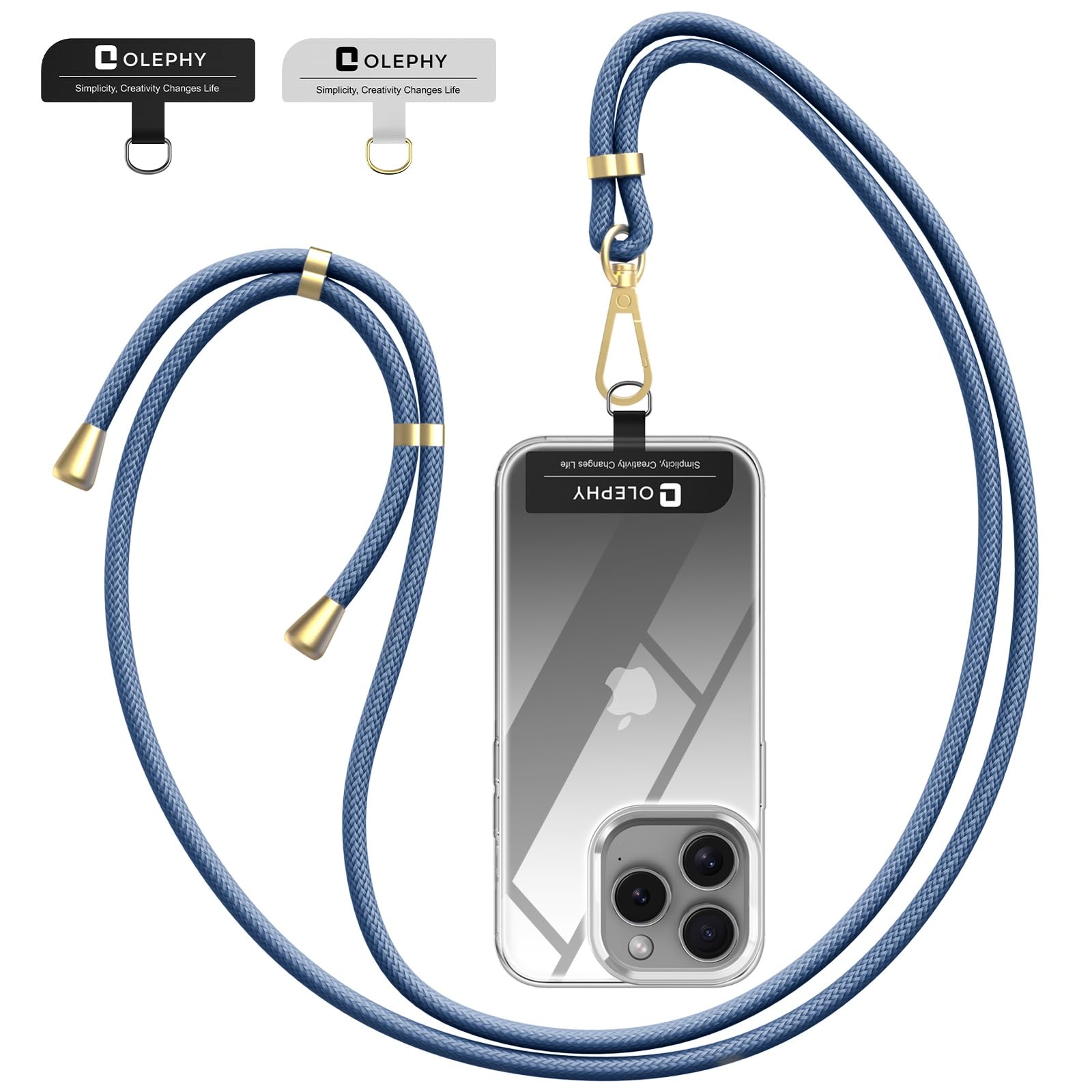 OLEPHY Crossbody Phone Lanyard Strap with 2 Pack Patchs, Adjustable Universal Nylon Neck Strap Compatible with Most Smartphones and Cases, Blue — image 1