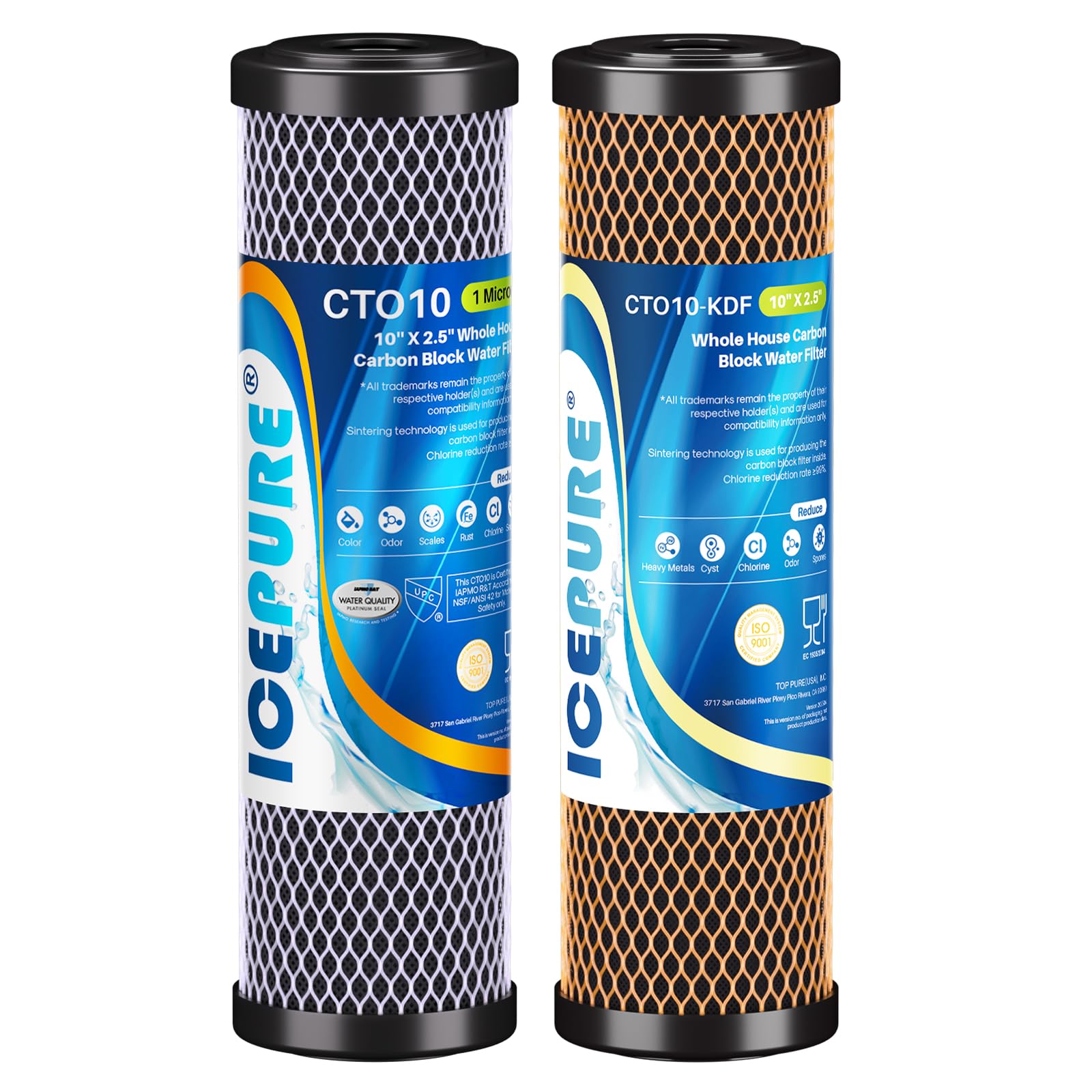 Photo 1 of ICEPURE 2-Stage 1 Micron 2.5" x 10" Whole House Water Filter Cartridge Kit with Activated Carbon Block Filter and KDF, Replacement for WFPFC8002, WFPFC9001, SCWH-5, WHCF-WHWC, FXWTC, CBC-10, 1 PACK