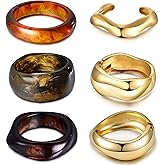 MEDOJO 6 Pcs Chunky Bangle Bracelet for Women Open Golden Wide Wrist Irregular Acrylic Resin Bangles Bracelets Trendy Stackable Cuff Jewelry
