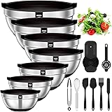 Mixing Bowls with Airtight Lids, 20 piece Stainless Steel Metal Nesting Bowls, AIKKIL Non-Slip Silicone Bottom, Size 7, 3.5, 