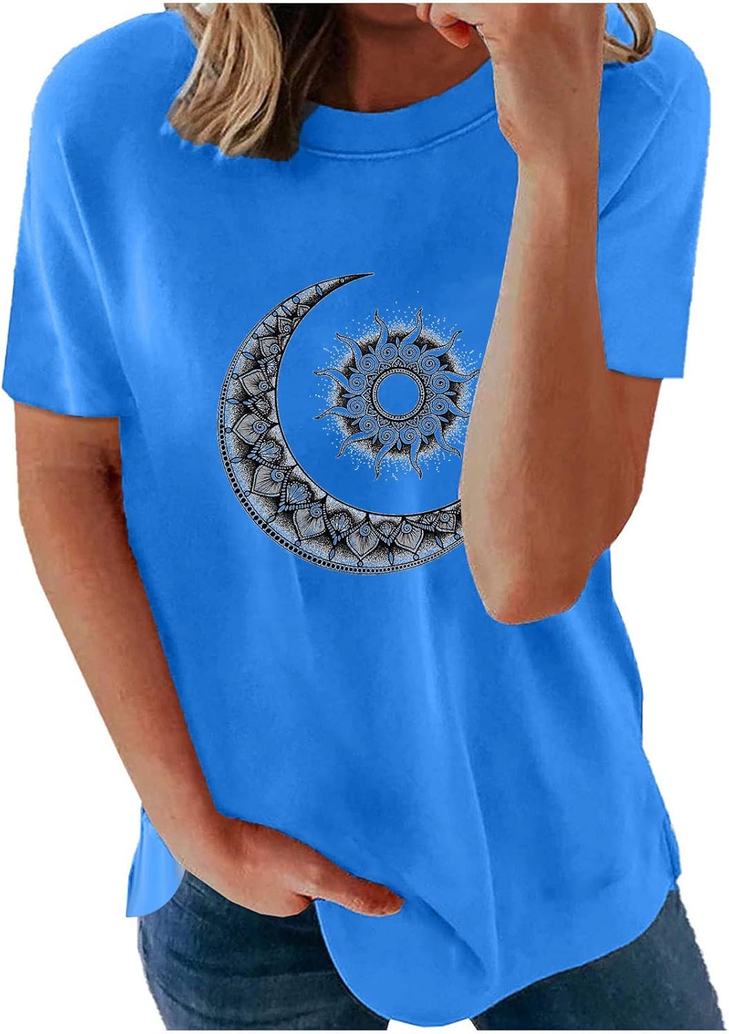 Tshirts Teenager Damen Overzised T Shirt Frauen Sonne und Mond Drucken