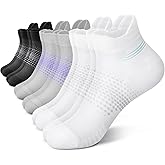 PAPLUS Ankle Compression Socks for Women 6 Pairs, Running Socks with Heel Tab, Cushioned Low Cut Athletic Socks