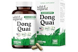 Wild & Organic Dong Quai Capsules 1000 mg - Menopause Supplements for Women - Dong Quai Root Supplement - Angelica Root Herb - 90-Day Supply - Non-GMO, Vegan, Gluten-Free - 180 Count