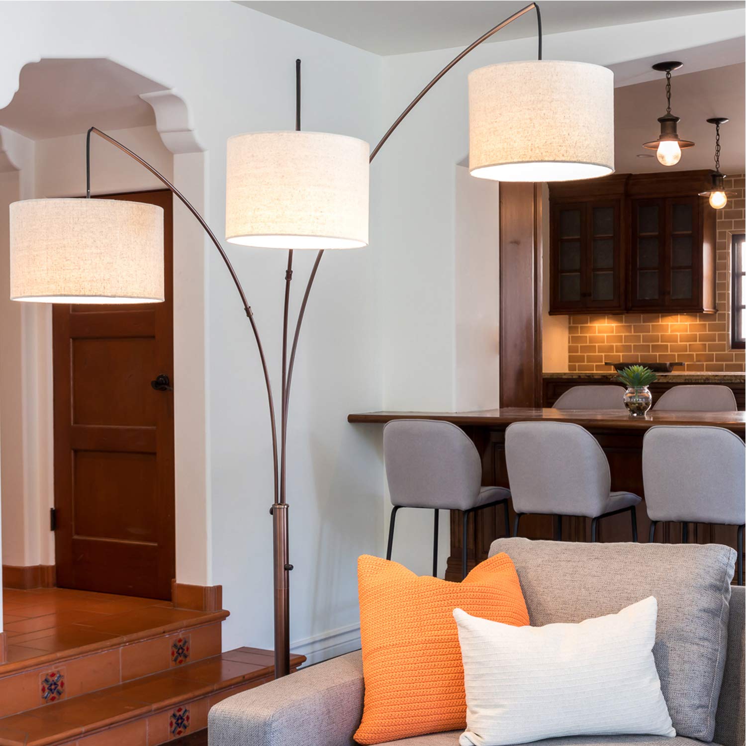 Brightech Trilage Arc Floor Lamp for Living Room, Multi Head Tree Floor Lamp for Bedroom, 3 Lights Standing Lamps Hanging Over The Couch - Oil Rubbed Bronze