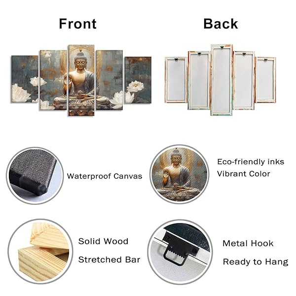 BUDDHA CANVAS WALL ART 5 PIECE ZEN WALL DECOR BUDDHISM MEDITATION PAINTING FOR SPIRITUAL ROOM LIVING ROOM HOME DECOR OFFICE FRAMED(PICTURE-1,8X14INX2 8X18INX2 8X22INX1)