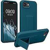 kwmobile Case Compatible with Apple iPhone 16e - Case with Hand Strap and Stand Soft TPU Silicone Coating - Teal Matte