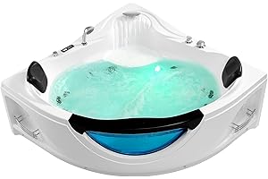 Empava Corner Whirlpool Bathtub - 2 Person Jetted Tub With 10 Jets, Heater, Light, Spa Bath, Hydro Massage With Chroma Therapy