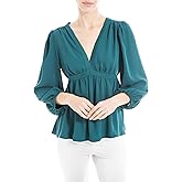 Max Studio Womens Long Sleeve V-Neck Empire Waist Blouse