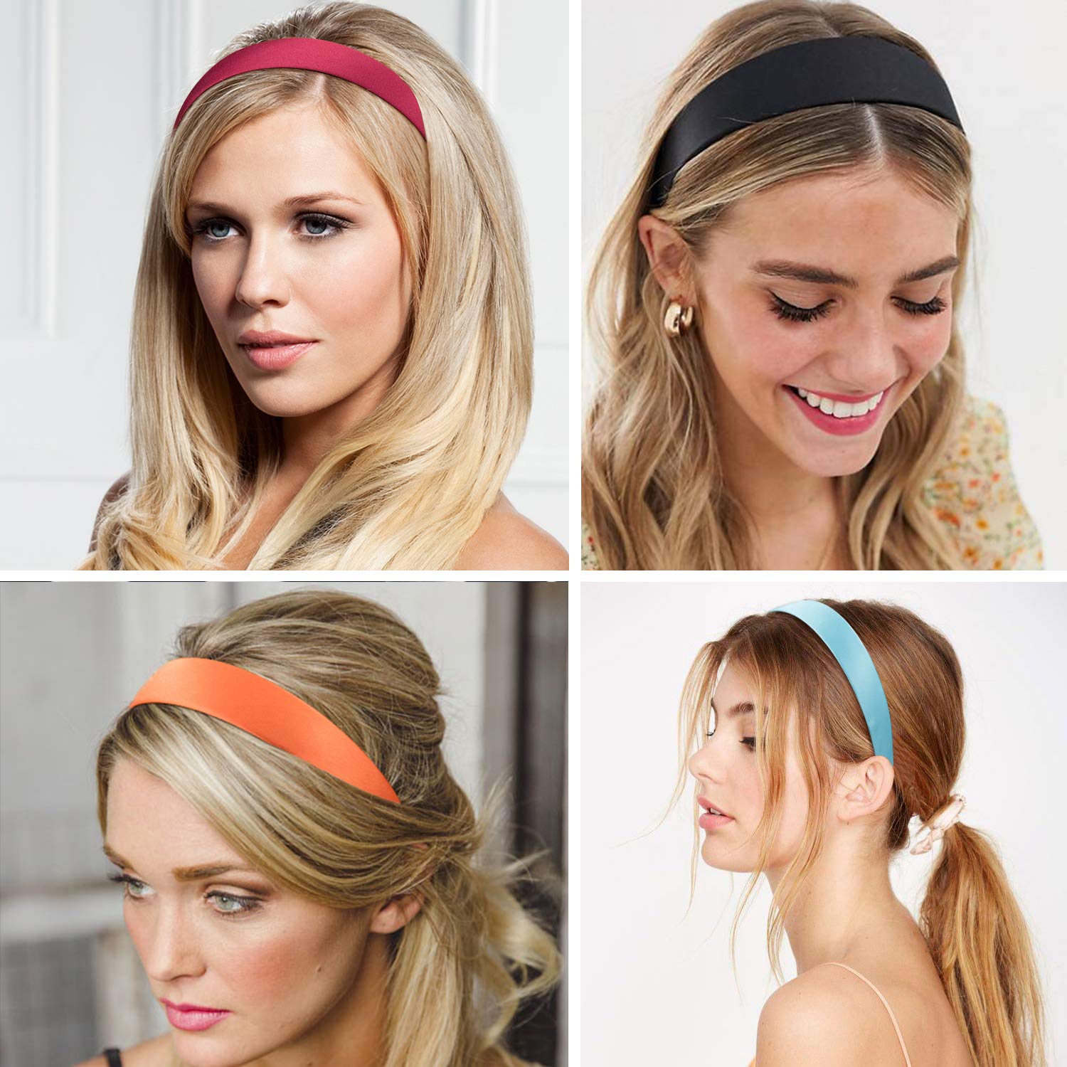 EAONE 16 Pieces Satin Headband Hard Headbands Wide Anti-slip Ribbon Hair Bands for Women Girls with 1 pouch bag, 1.2 Inch, 16 Colors : Beauty