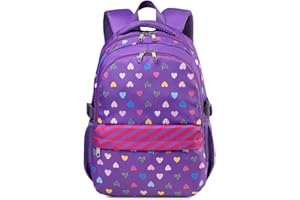BLUEFAIRY Kindergarten Backpack Elementary Toddler Girls School Bags for Preschool Cute Book Bags with Sweet Hearts Print Mochila para 3 4 5 6 Niñas 16 Inch (Purple)