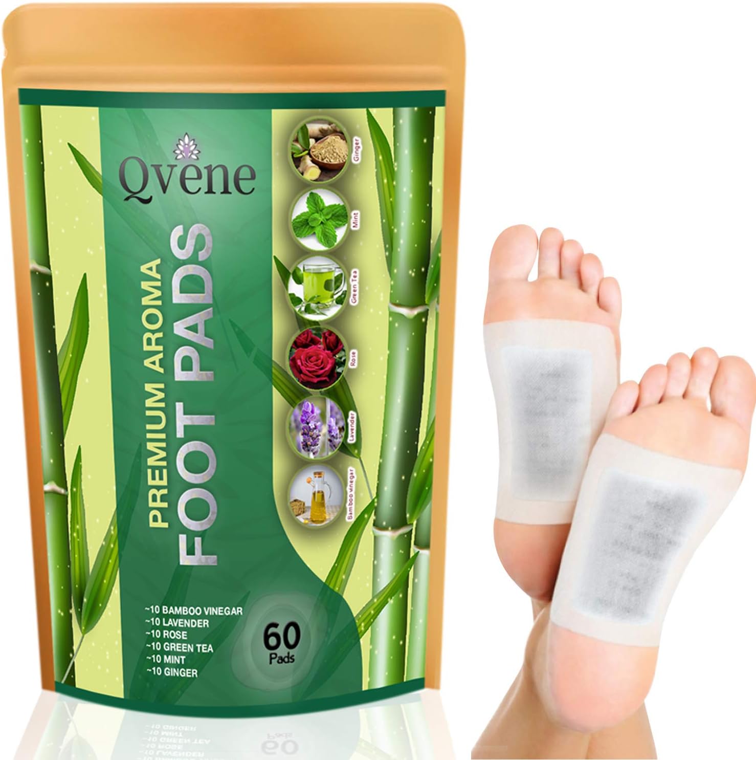 Qvene (60pcs) Premium Aromatherapy Body Cleanse Foot Pads - Natural Sleeping Aid, Stress Relief, Pain Relief, Organic Pads for Foot Care - 60 Pads, plus Bonus Products