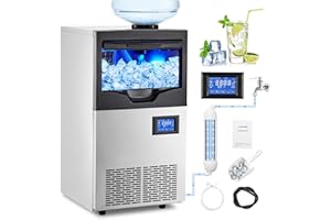 ECOEXPLORER Commercial Ice Maker Machine, Ice Maker120Lbs/24H with 2 Water Inlet Modes and 30Lbs Bin, Stainless Steel Under Counter/Freestanding Ice Machine for Home/Shop/Office/Bar