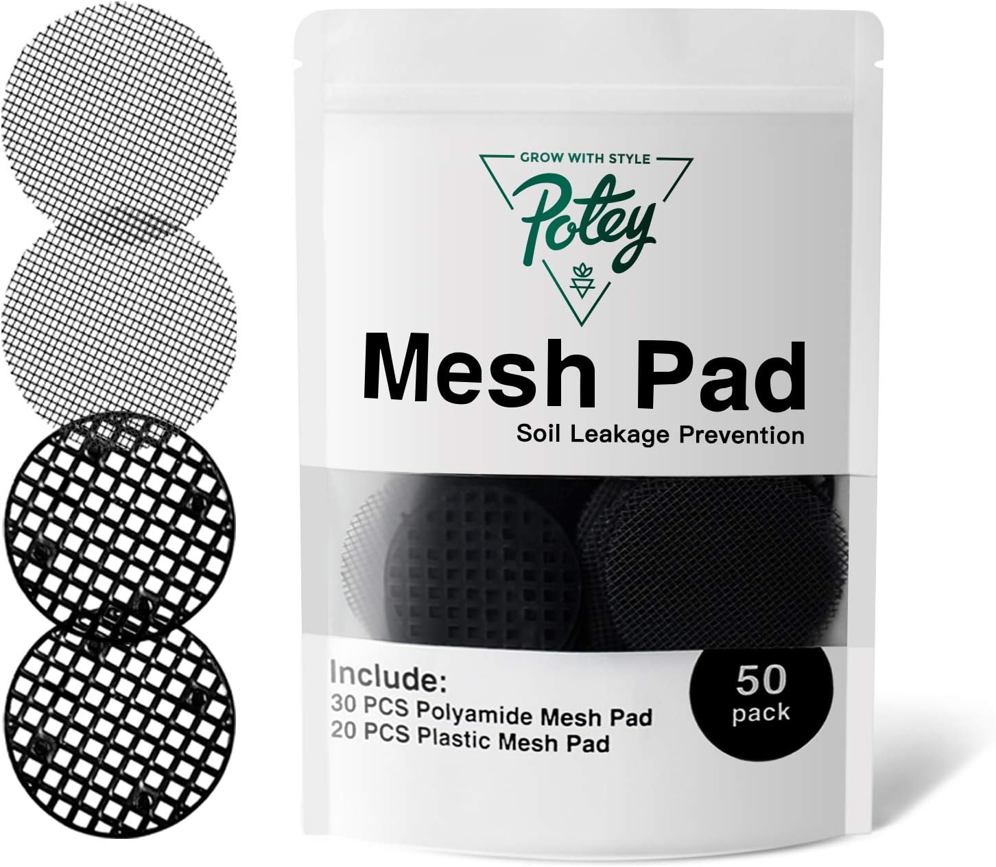 Mesh Pad for Planter Folowerpots Hole - POTEY 920101 50 Pack 2.5 Inch Round Garden's Drainage Mesh Hole Screens Prevent Soil Loss Anti(30PCS Polyamide Material + 20PCS Plastic)