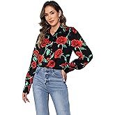 Floral Blouses for Women,2025 Spring/Summer Long Sleeve Button Down Shirts Casual Dressy Blouse Shirts Tops