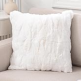 Mibathni Rex Rabbit Fur Throw Pillow Covers Soft Decorative Fluffy Luxury Animal Skin Fur Lumbar Pillow Cushion Cover Case with Hidden Zipper for Sofa, Bedroom, Living Room Home White, 20x20 Inch
