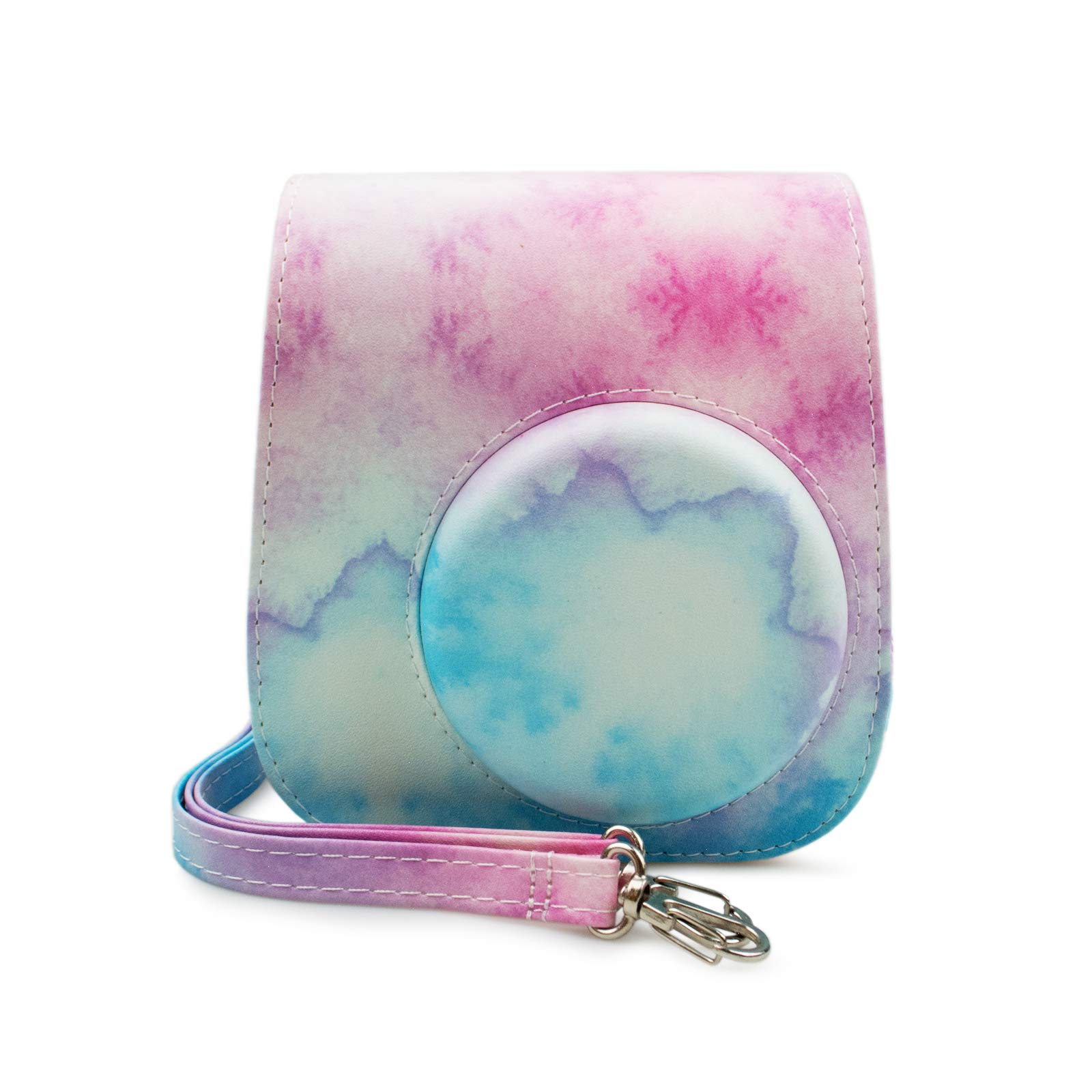 Rieibi PU Leather Mini 11 Case, Protective Case for Fujifilm Instax Mini 11/Mini 9/Mini 8/Mini 8+ Instant Camera with Adjustable Shoulder Strap(Pink Watercolor)