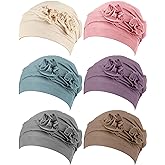 JenPen 6 Pcs Chemo Headwear for Women Stretchy Soft Turbans for Cancer Solid Beanie Flower Chemo Caps for Hair Loss