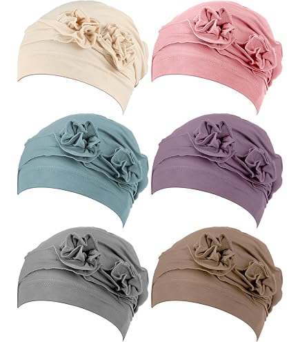 6 Pcs Soft Stretchy Chemo Headwear Turbans for Women - Solid Beanie & Flower SPOKKI 6 Pcs Stretchy Turban Headwear for Women – Soft  main image 4