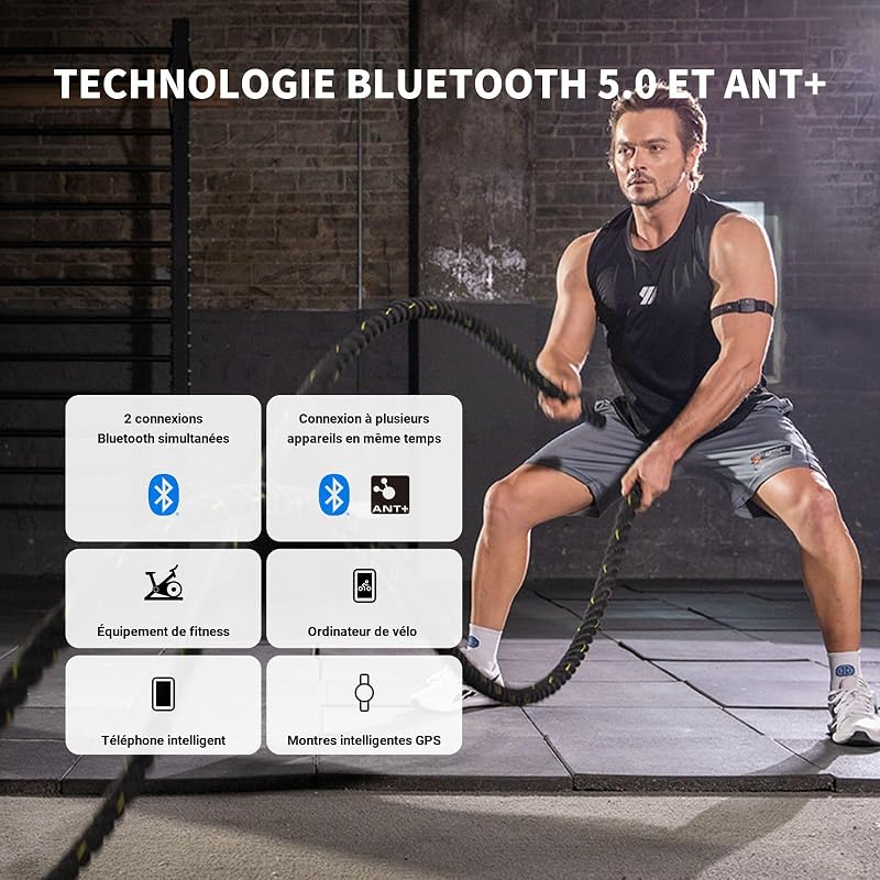 HW9 Cardiofréquencemètre Bracelet Bluetooth 5.0 Ant+ avec HRV, Smart LED Fréquence Cardiaque Brassard IP67 Étanche Compatible avec Wahoo Zwift Strava adidas