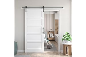 Fredbeck 36inx80in White Barn Door and 6.6FT Sliding Barn Door Hardware Kit Included,Solid,MDF, PVC Surface,DIY Assembly,5-Panel,Fit 33in-34in Opening