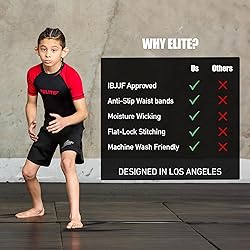 Elite Sports Kids Jiu Jitsu BJJ Rash Guard, Short