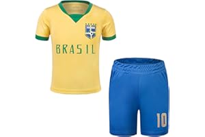 Cnins Brazil Soccer Jersey for Kids #10 Brasil Youth Soccer Jersey Outfits for Boys Yellow Toddler Soccer Uniforms