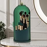 PSUNEY Makeup Brush Holder with Lid Cosmetic Tools Organizer 360 Rotating Waterproof Dustproof Make Up Brushes Storage for Vanity Bathroom Countertop