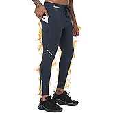 Roadbox Mens Thermal Cycling Pants, Fleece Lined Running Tights Zipper Pockets, Winter Water Resistant Compression Leggings