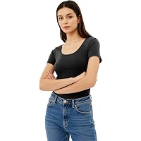 OThread & Co. Women's Short Sleeve Square Neck T-Shirt - Comfy Stretch Basic Tee For Layering - View #2