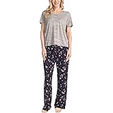 MUK LUKS Womens Short Sleeve Pajama 2-Piece Set, Super Soft, T-Shirt and Pants, Garden Party, Conjunto de Pijama