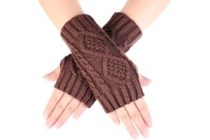 Novawo Womens Winter Arm Warmers Warm Fingerless Gloves Hand Crochet