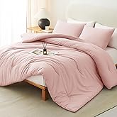 CozyLux Blush Pink Queen Comforter Set for Girls, 3 Pieces Women Solid Breathable Quilted Bedding Sets, Luxury Soft Bed Set with Down Alternative Comforter All Season (1 Comforter & 2 Pillowcases)