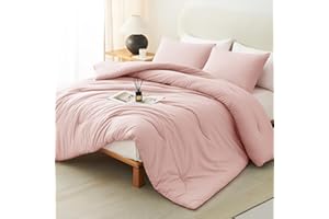 CozyLux Blush Pink Queen Comforter Set for Girls, 3 Pieces Women Solid Breathable Quilted Bedding Sets, Luxury Soft Bed Set with Down Alternative Comforter All Season (1 Comforter & 2 Pillowcases)