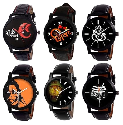 SWADESI STUFF Analogue Black Dial Mahadev Shiva Ganpati Saibaba Leather Strap Mens and Women Watch
