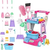 deAO Kids Cleaning Set,Detachable Housekeeping Cart with Broom &amp; Mop | 17PCS Pretend Play Educational Cleaning Toy for Boy and Girls 3-5 Years Old