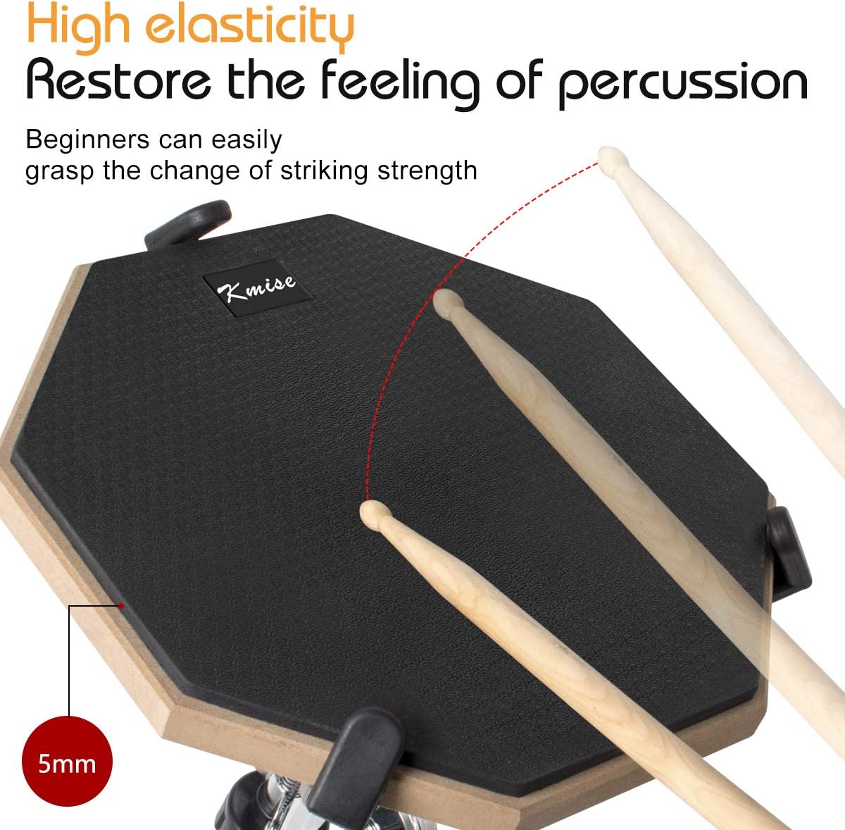 Kmise Drum Practice Kit with Snare Drum Stand and Drumsticks 12" Mute Double Sided Silent with Stand and Drumsticks - Image 5