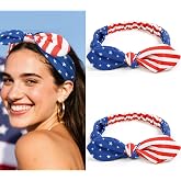 Huachi 4th of July Headband for Women with Bow, American Flag Headbands USA Patriotic Hair Accessories, Cute Red White and Blue Bow Headbands 2PCS