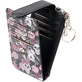 GOIACII RFID Slim Card Holder Wallet with ID Window Thin Bifold Wallet for Womens Zipper Coin Pocket Goth Skull & ROSE