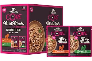 Wellness CORE Natural Grain Free Mini Meals Shredded Variety Pack, 3-Ounce (Pack of 12)