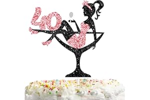 LISIMY Sitting Girl Cake Topper Picks for Girl Lady 40th Birthday Makeup Spa Theme Party Decoration Supplies 40 Silhouette High Heeled Girl Cake Decor Rose Gold Glitter
