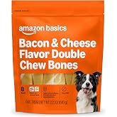 Amazon Basics Double Chew Bone Dog Treats, Bacon and Cheese - 8 Count, 1 Pack