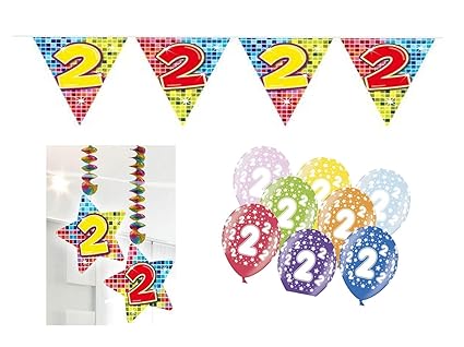 Partydeko Set 2.Geburtstag Kindergeburtstag 9 teilig Mädchen Junge Girlande Luftballon