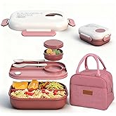 Lunch Bento Box Set - 3 Compartment Containers for Kids and Adults,lunch box for women with Thermo Lunch Bag, Leak-Proof and BPA-Free - Built-in Utensil Set,Sauce - Dishwasher Safe-Claret