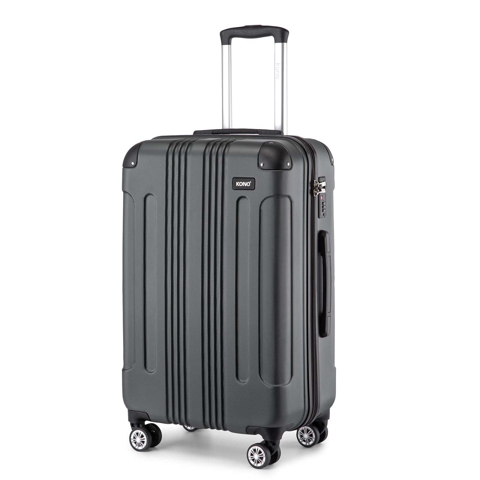Kono 24 Inch Medium Hard Shell Luggage Lightweight ABS+PC 4 Wheels Spinner Business Trip Trolley Case Suitcase (Grey)