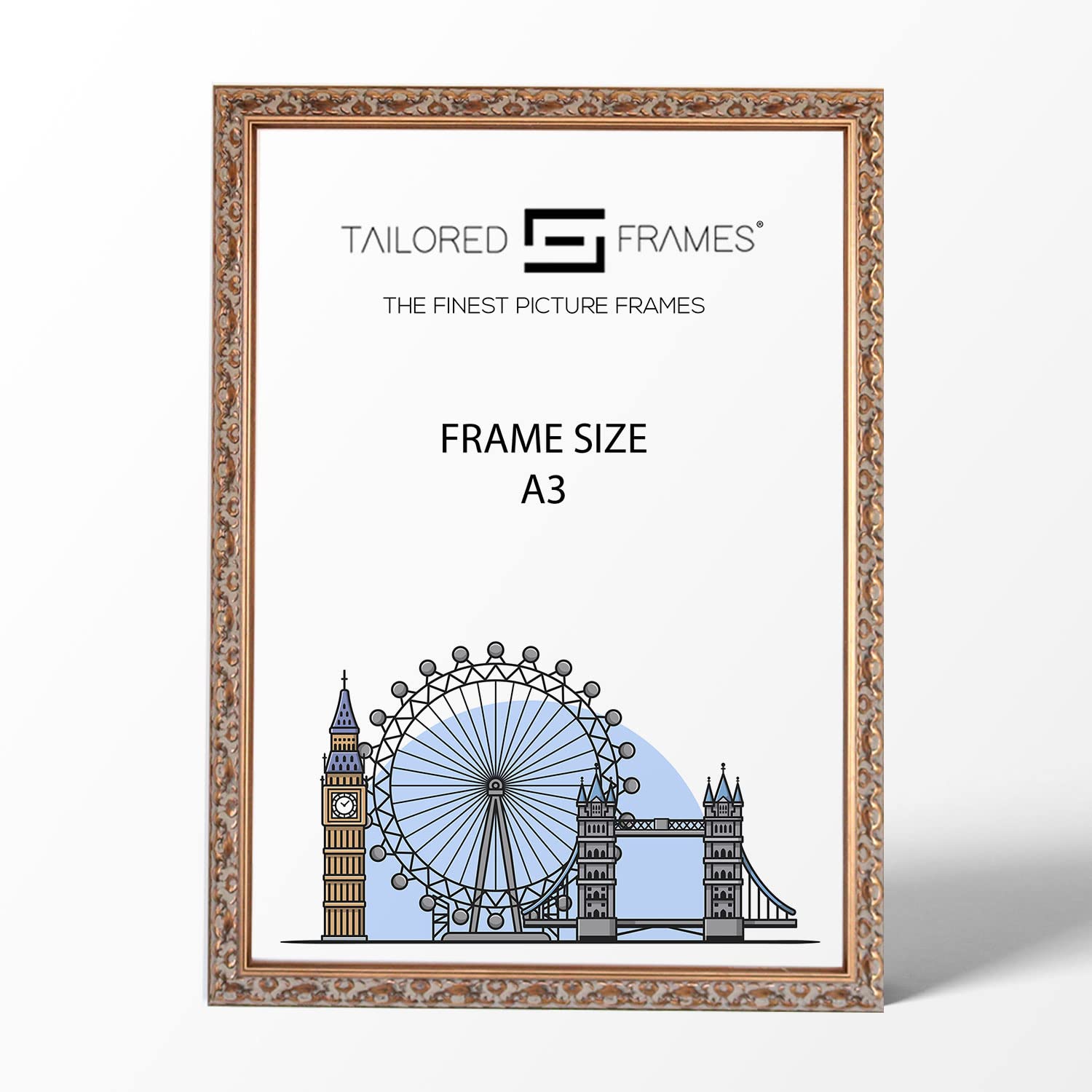 Tailored Frames Vienna Gold A3 (42 x 29.7cm) | Rustic Style Vintage Single Picture Frame | Wall Hanging Type | Photo Frame Without Mount