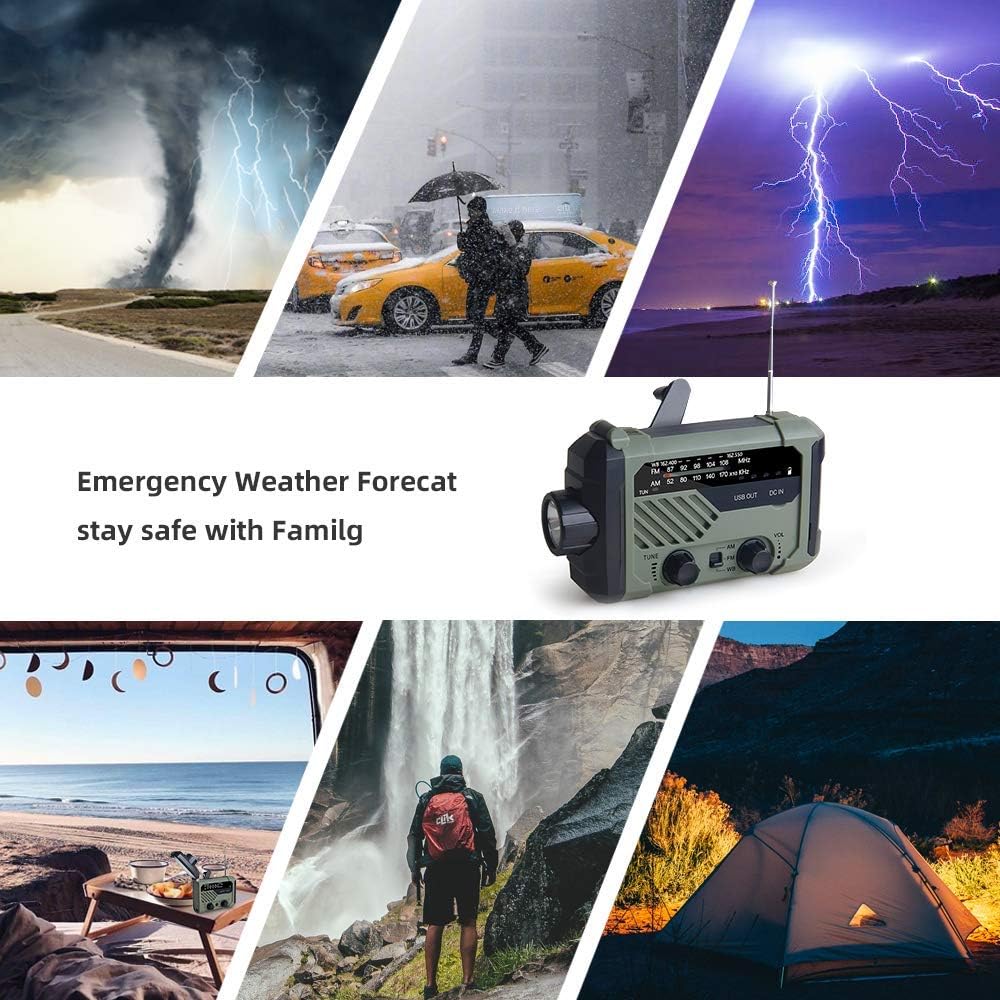 YIFENG Emergency Solar Hand Crank Portable Radio, NOAA Weather Radio for Household and Outdoor Emergency with AM/FM,Reading Lamp,LED Flashlight, USB Charger 2000mAh Power Bank and SOS Alarm: Home Audio & Theater