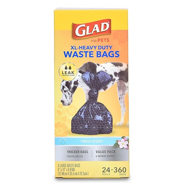GLAD EXTRA LARGE, HEAVY DUTY SCENTED DOG WASTE BAGS VALUE PACK – 360 COUNT