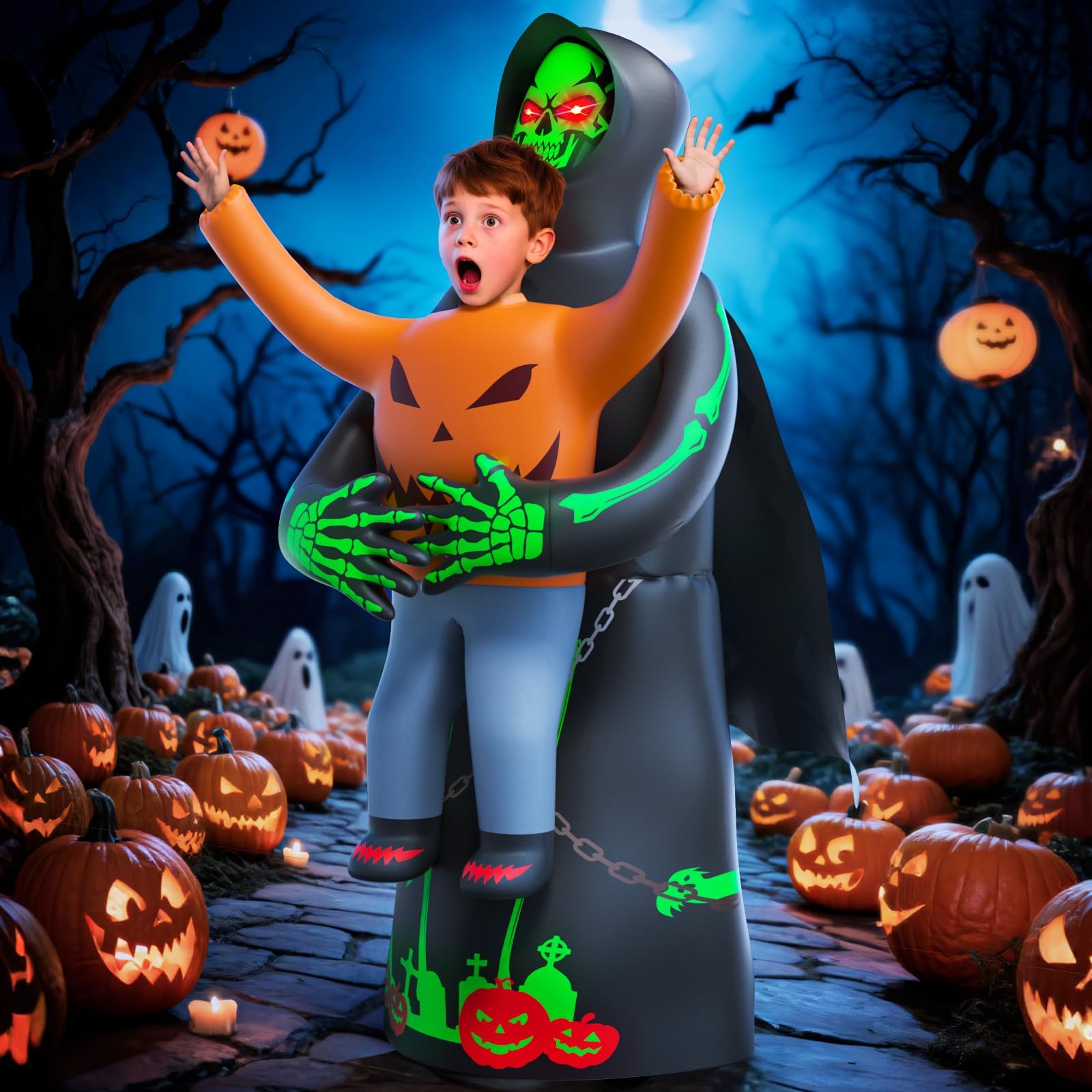 Photo 1 of Skirfy Inflatable Costume for Kids, Lights Halloween Costume, Scary Blow Glow Cosplay Costumes, Halloween Birthday Party Games for Kids 6-8 Cosplay Events Party